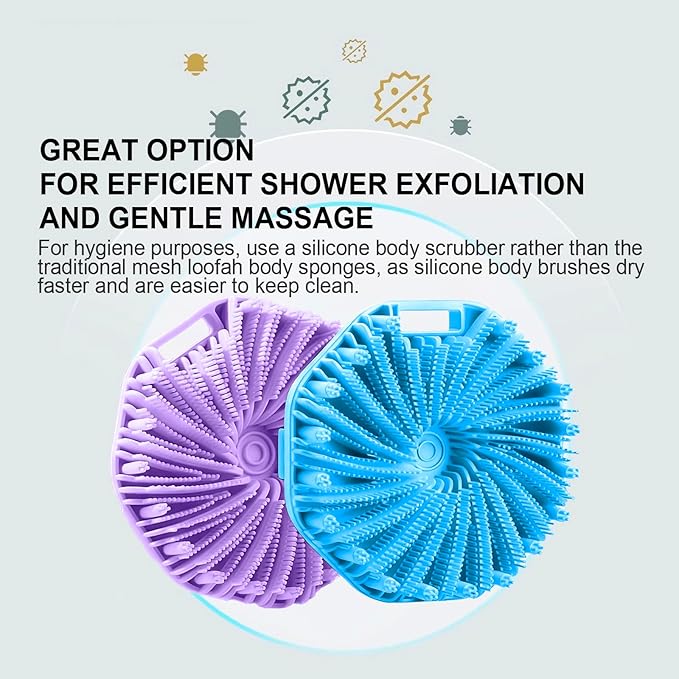 Silicone Body Scrubber for Shower, Shower Body Brush for Effective Showering Exfoliation and Gentle Massage Back Scrubber with Soft Bristles, Loofah Alternative for Sensitive Skin, Gift for Family