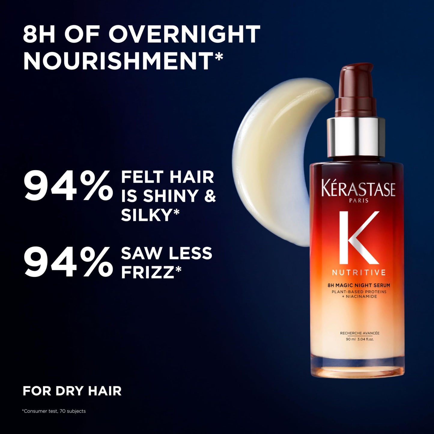 Kerastase Nutritive 8H Magic Night Serum - Overnight Treatment for Dry Hair, Enhances Shine, With Plant-Based Proteins, 1.01 Fl Oz, Travel Size