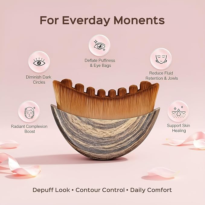 2PCS Lymphatic Contour Face Brush for Lymphatic Drainage Massager Tool for Face & Neck Lifting, Gua Sha Brush, Jawline Chin Sculpting, Dry Brushing, Curved Ergonomic Design(Brown, 2PCS)