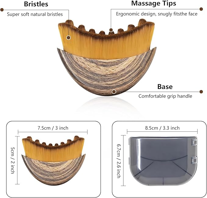 2PCS Lymphatic Drainage Gua Sha Face Brush for Sculpting, Lymphatic Contour Face Brush for Reduce Puffiness & Lift, Super Soft Manual Massager for Facial Cleansing with Portable Case