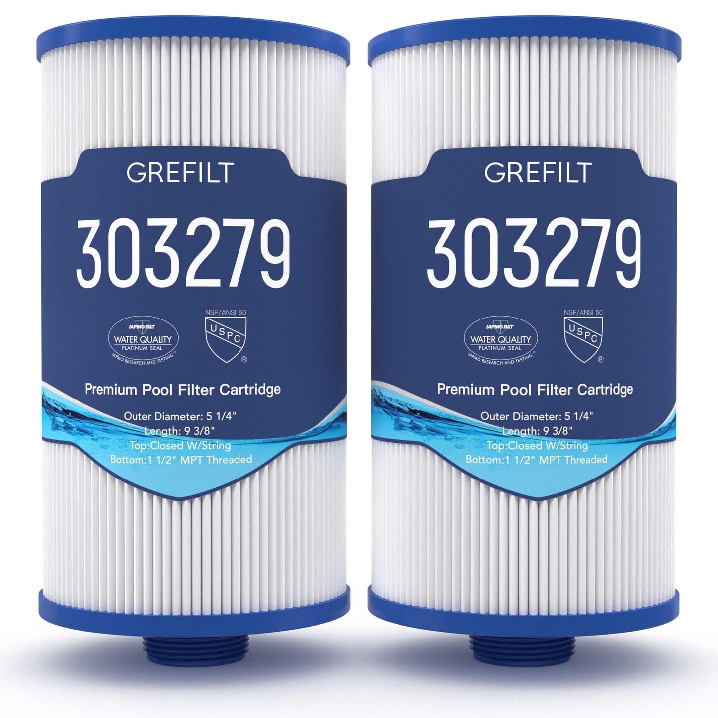 Grefilt Hot Tub Filter Compatible with Watkins 303279, PFF42TC-P4, FC-2402, 5CH-37, Spa Filter for Lifesmart, Freeflow, Hydromaster, Grandmaster, 1 1/2" MPT Threaded, 42 sq.ft. 2-Pack