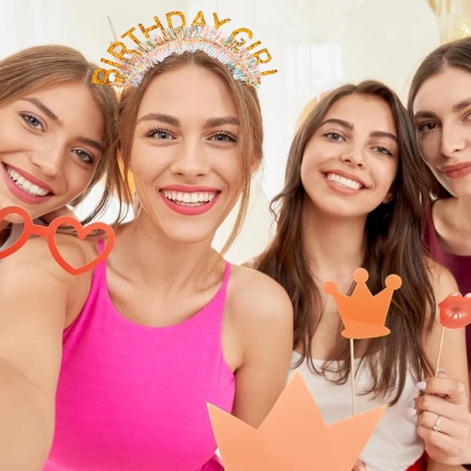 CIEHER Orange Birthday Girl Headband Birthday Crown Tiara for Women Girls Decorations & Party Favors