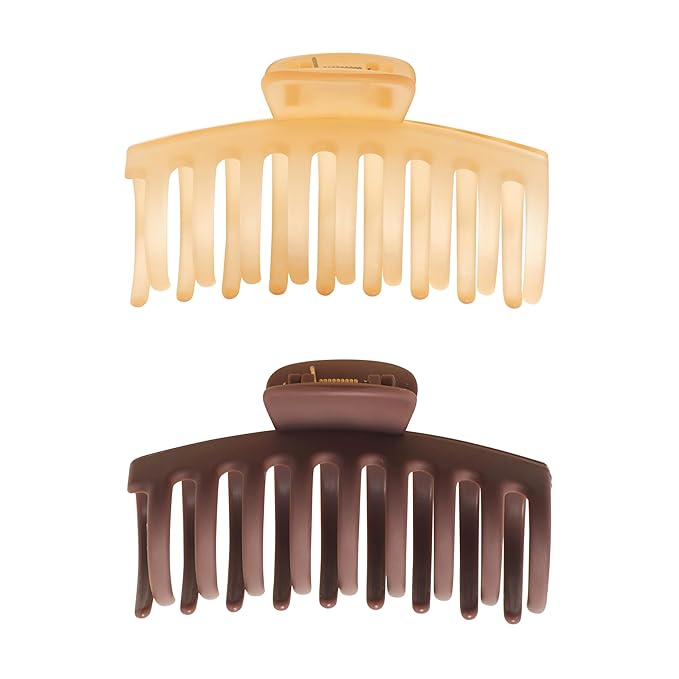 Goody SlideProof Large Claw Clips - 2 Ct, Soft Pink & Earthy Brown, Secure Grip Hair Styling Accessories for Women & Men, All Hair Types