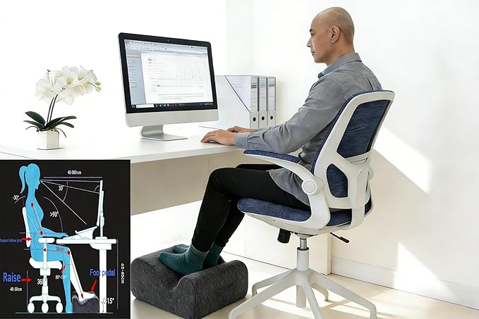 Ergonomic FootstoolTwo-Way Tilt Design with Heel & Arch SupportWide Non-Slip Foam Footrest with 3-Point Support, Removable Washable Cover for Office/Home, for Prolonged Sitting & Under-Desk Use