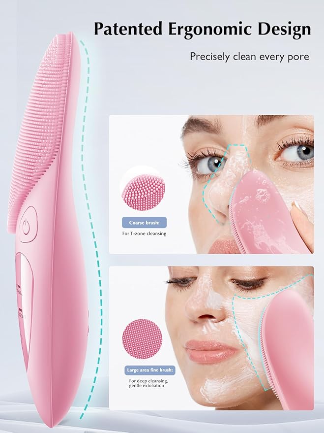COSLUS JMY05 Facial Cleansing Brush Silicone Face Scrubber: Waterproof Rechargeable Face Wash Brush, 4 Cleansing Modes, Electric Face Exfoliator for Men Women Cleaning, Exfoliating, Massaging