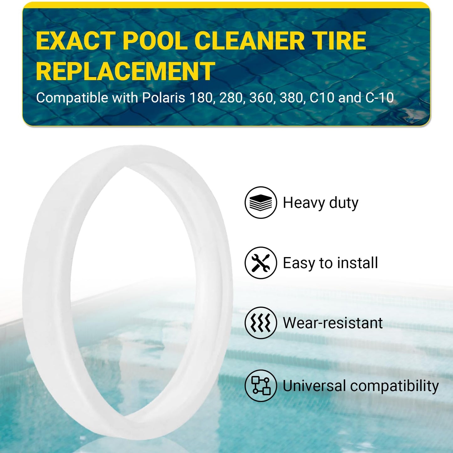 (6-Pack) The Exact Pool Cleaner Tire Replacement - Compatible with Polaris 180, 280, 360, 380, C10 and C-10 | Made of Premium, Heavy Duty Rubber - Improving The Parts Life Cycle by 50%