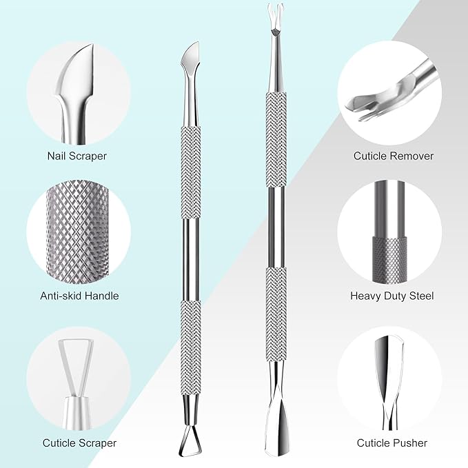 Cbiumpro 5-Pack Cuticle Trimmer Set with Pusher, Cutter, Scraper, Nipper, Clipper, Professional Stainless Steel Cuticle Remover Tools Kit for Fingernails & Toenails - with Case