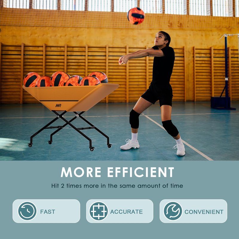 MR Collapsible Volleyball Wheeled Cart, Portable Hammock Ball Cart, Volleyball Cart with Wheels, Rolling Volleyball Basket Ball Storage, Volleyball Training Equipment Ball Holder, Hold Up to 30 Balls
