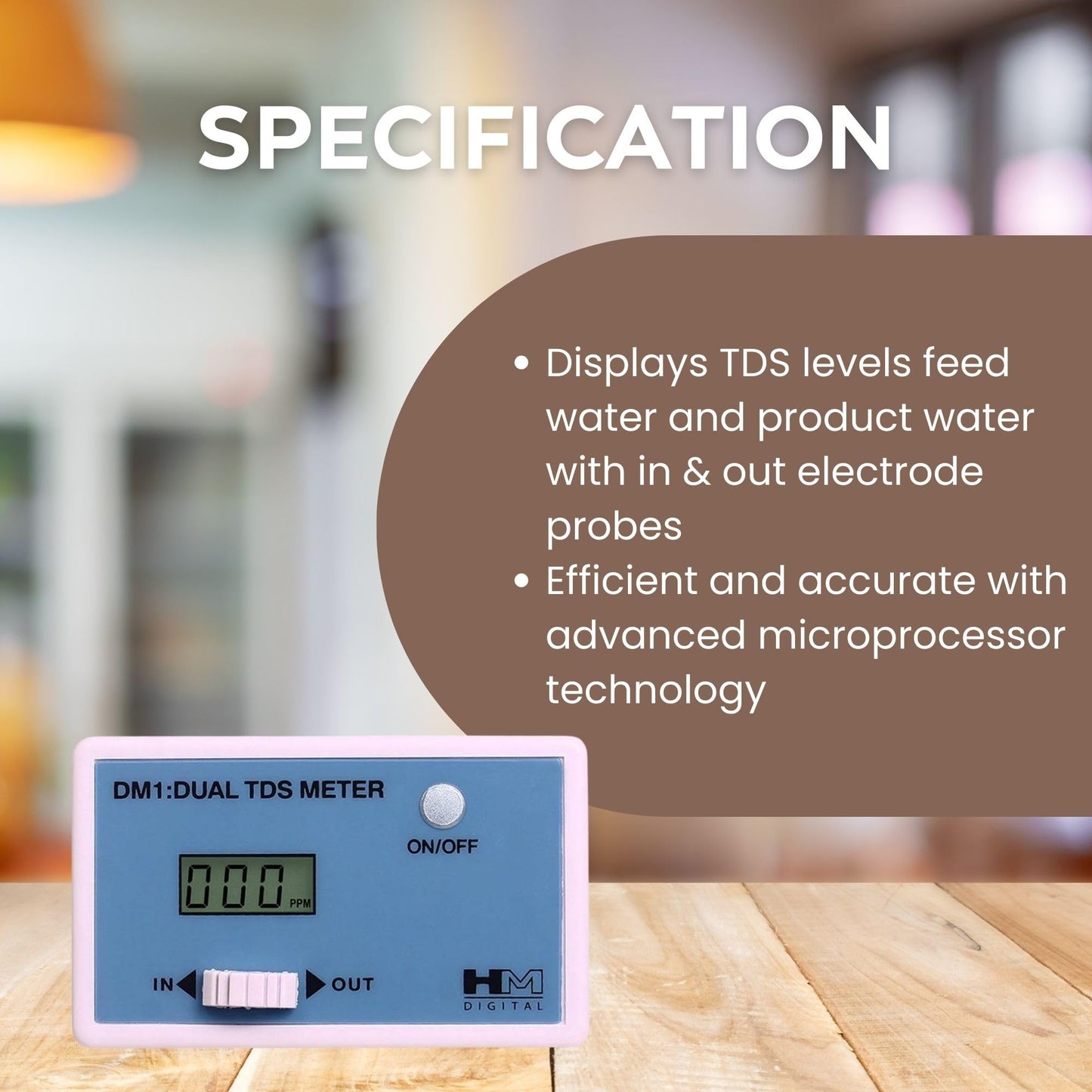 HM Digital DM-1 In-Line Dual TDS Monitor, 0-9990 ppm Range, +/- 2% Readout Accuracy,Blue & White