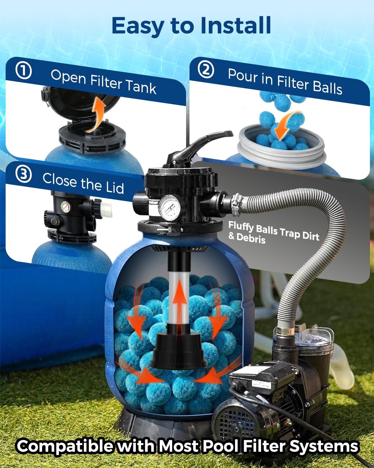 Zeinunk 2026 Upgraded Pool Filter Balls 1.55lbs with Mesh Bag, Reusable Pool Balls for Swimming Pool Pump Sand Filter Balls Media, Replace 60lbs Filter Sand for Above & In Ground Pool