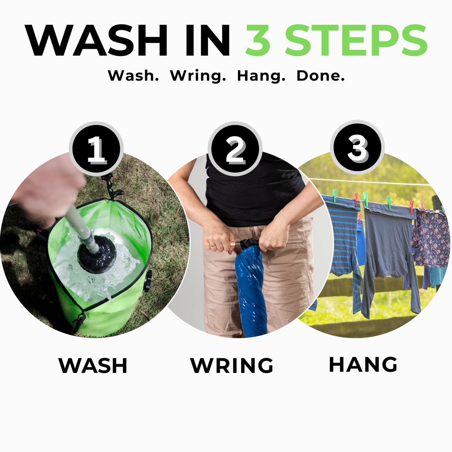 Dezitrek LARGE Portable Washing Machine – Off-Grid Laundry System, High Capacity Manual Clothes Washer with Plunger, No Power Needed, for Camping, RV, Travel