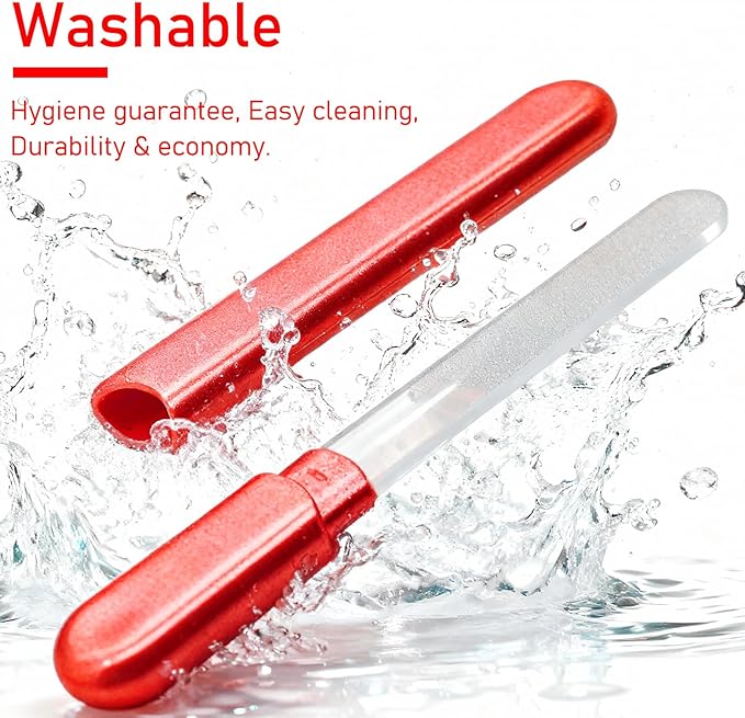 WOKOTO 2 Packs Glass Nail File with Case for Nail Shaping & Polishing, Red & Pinkish Purple Double Sided Transparent Crystal Diamond Fingernail Files Glass Nail Buffer for Natural and Acrylic Nails