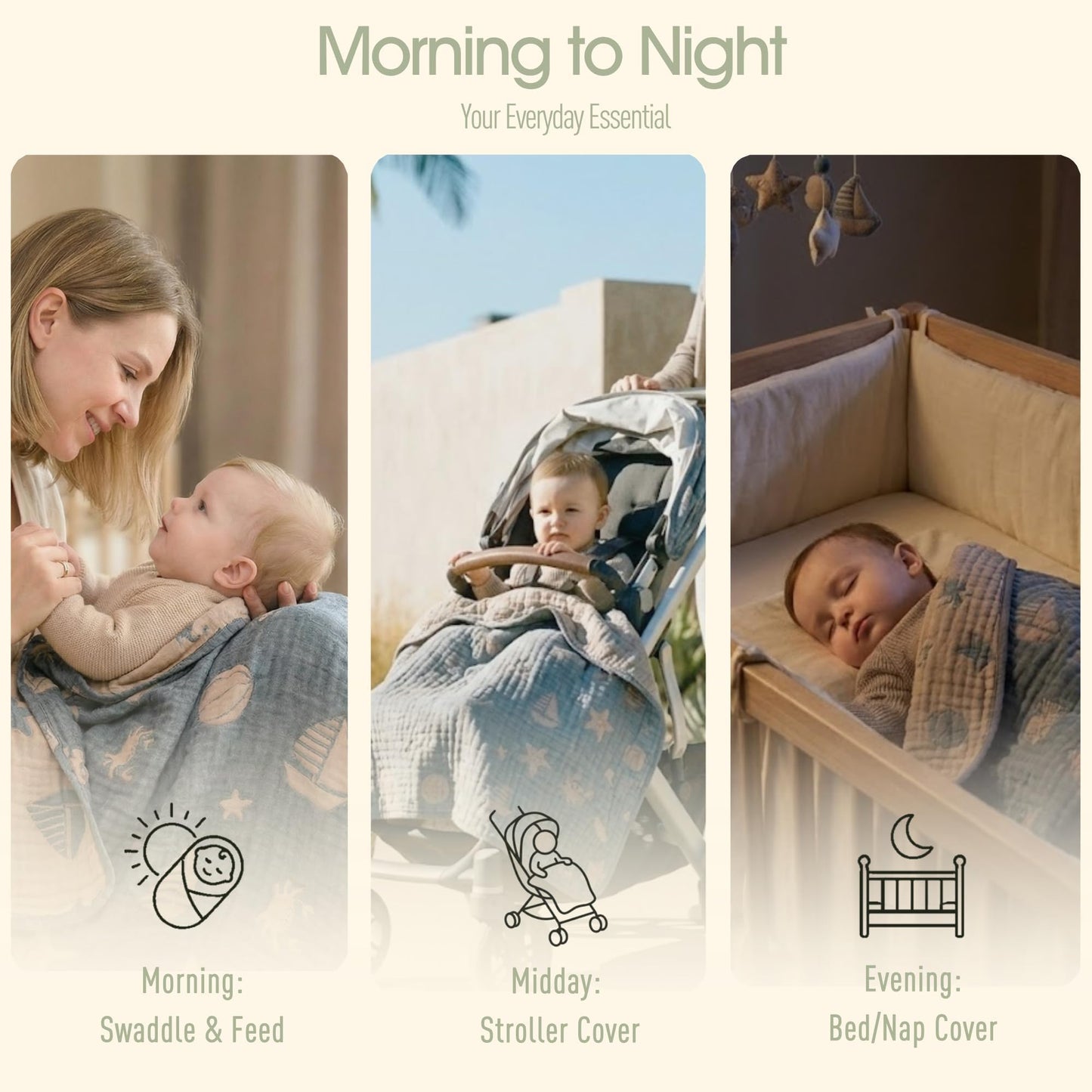 HardNok Ultra Soft Muslin Baby Blanket, A Versatile Swaddle and Crib for Babies, Toddlers, Boys, and Girls (1 Pack Ocean)