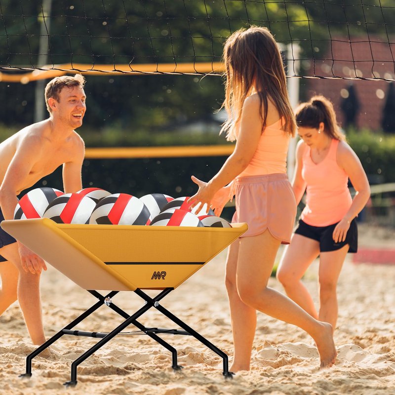 MR Collapsible Volleyball Wheeled Cart, Portable Hammock Ball Cart, Volleyball Cart with Wheels, Rolling Volleyball Basket Ball Storage, Volleyball Training Equipment Ball Holder, Hold Up to 30 Balls