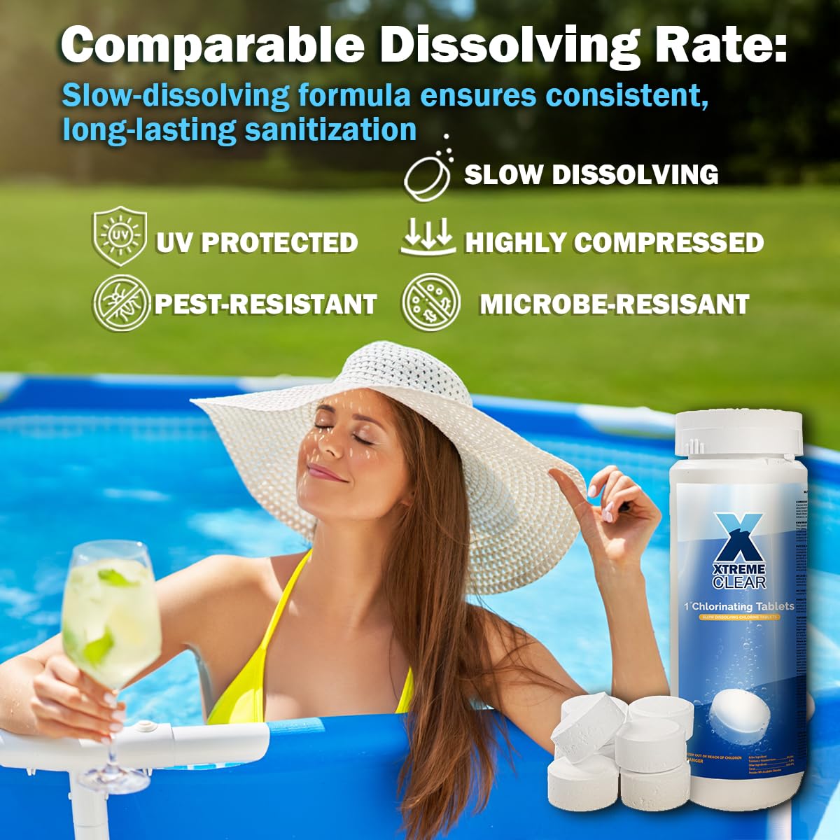 XtremeClear Value Pack 2 Pack 1" Chlorine Tabs, Long-Lasting Stabilized, Swimming Pool, Hot Tubs & Spa, Small Pool Sanitizer - Slow Dissolving Tablet, 3Lbs (1.5Lbs Each Bottle)