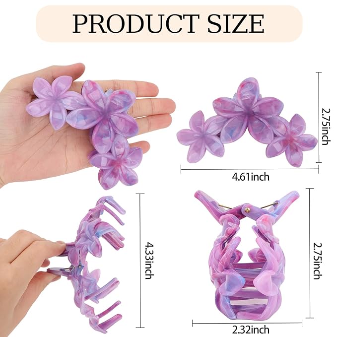 ANBALA 4Pcs Hawaiian Flower Hair Clips Plumeria Flower Claw Clips for Women Summer Beach Hair Accessories (Colorful)