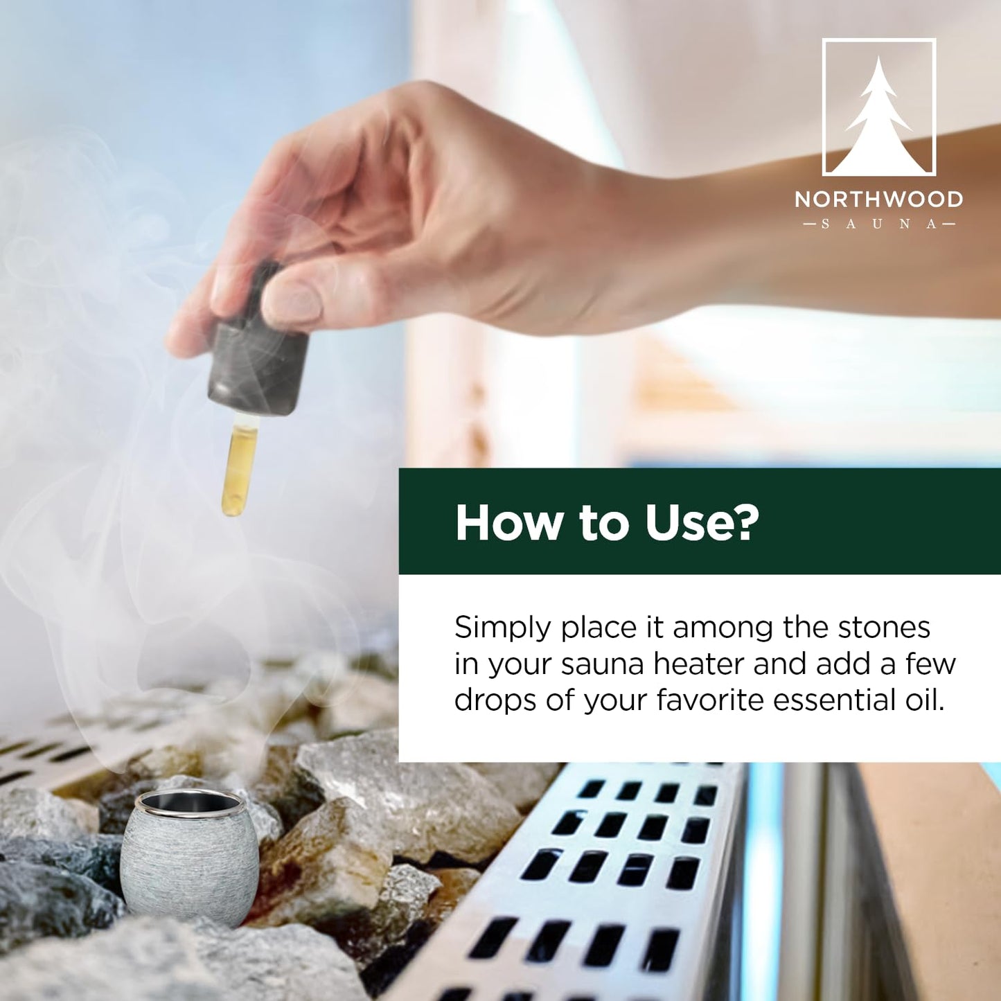 Northwood Sauna - Sauna Aromatherapy Stone Cup - Essential Oil Diffuser - Natural Rock with Stainless Steel Bowl