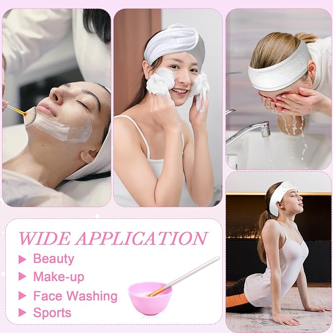 8 Pcs Esthetician Supplies for Facials 2 Facial Fan Mask Brushes 2 Purple Silicone Facial Bowls 2 Spa Facial Headband Velcro 2 Fluffy Fan Brushes Facial Applicator Brush with Long and Short Handle