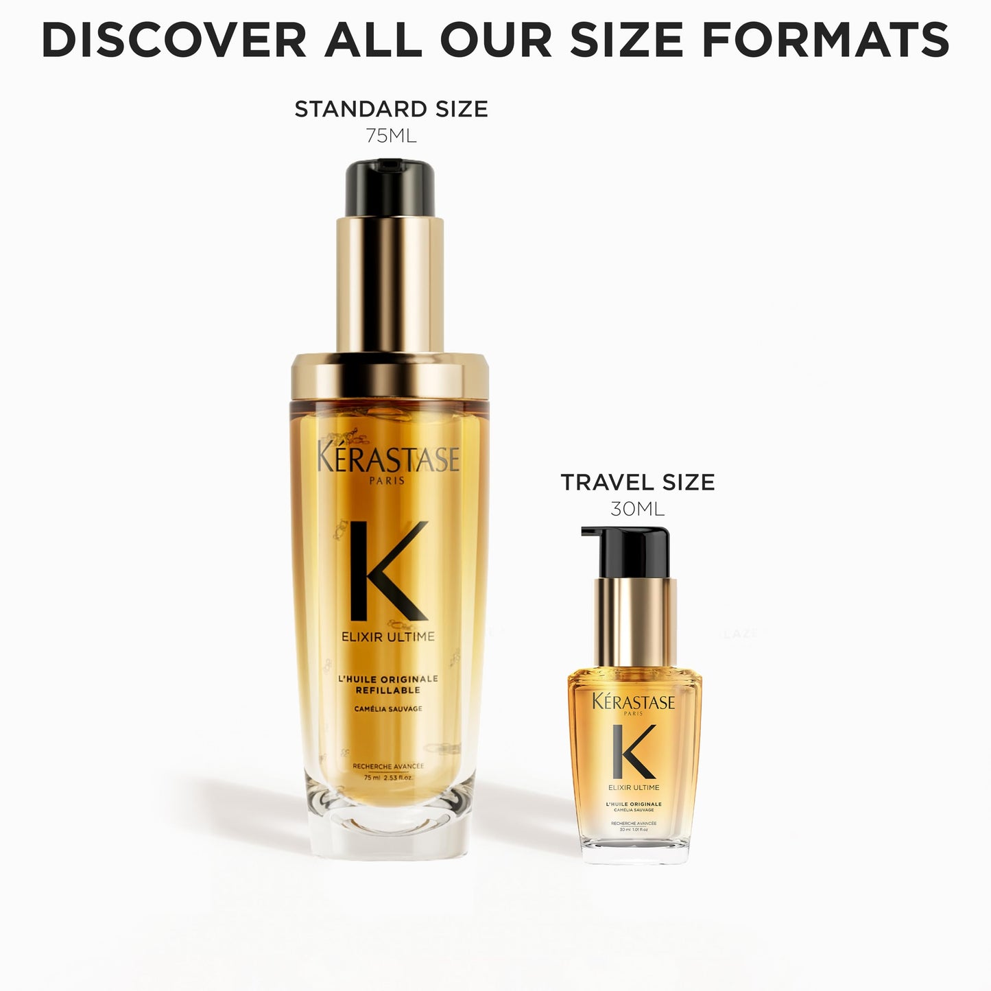 Kerastase Elixir Ultime Refillable Hair Oil - Hydrates & Smoothes Frizz, Adds Shine, With Wild Camellia, Nourishes & Strengthens Hair, 1.01 Fl Oz, Travel Size