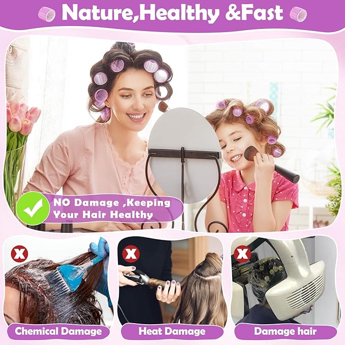 Thermal Hair Rollers Set - 30PCS Jumbo Self-Grip Rollers (64mm, 48mm, 36mm) with Clips for Long, Medium, Short Volume and Salon Styling