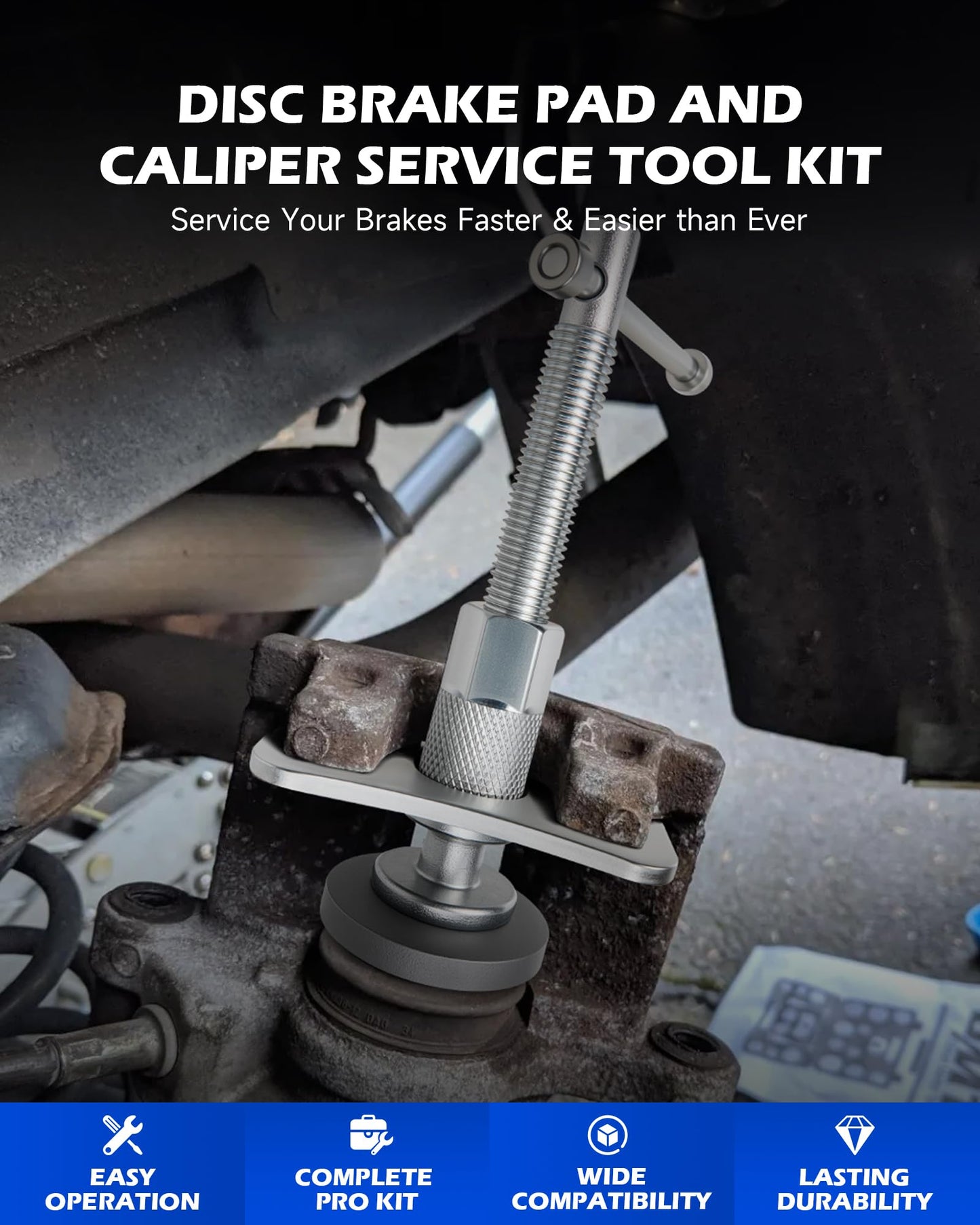 Orion Motor Tech 24pc Brake Caliper Compression Tool Set, Heavy Duty Brake Piston Compressor Tool and Wind Back Tool Kit for Brake Pad Replacement, Universal Disc Brake Caliper Tool Set with Blue Case
