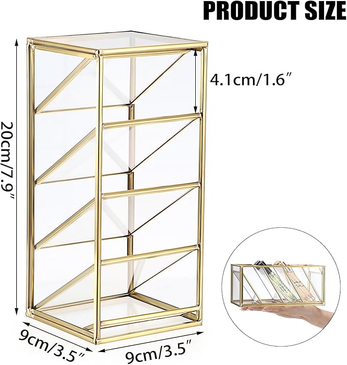 ELLDOO Rollerball Perfume Organizer, 4 Compartment Clear Glass Perfume Storage Holder Vintage Beauty Scent Holder, Metal Makeup Lipgloss Lipstick Display Case