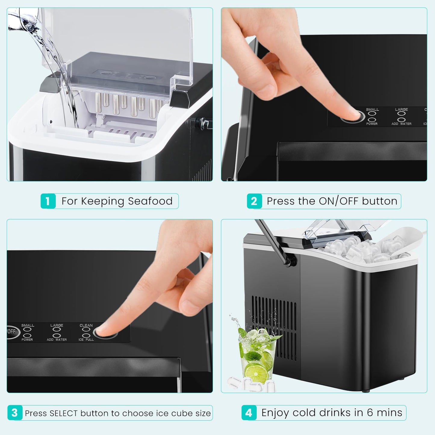OLIXIS Ice Maker Machine with Handle,26lbs in 24Hrs,9 Ice Cubes in 6 Mins,Auto-Cleaning Portable Ice Maker with Basket and Scoop, Countertop Ice Maker for Home/Kitchen/Camping/RV, Sleek Black
