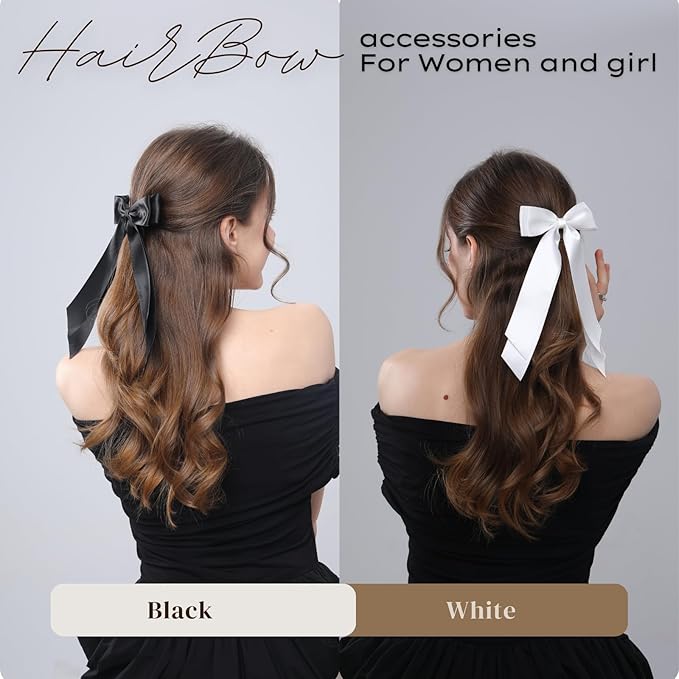 LuSeren 2 PCS Double Layer Hair Bows Black White Hair Ribbon Clips Ponytail Holder Accessories for Women Girls Toddlers Teens Kids
