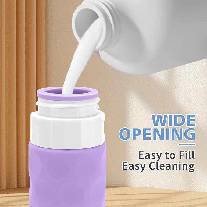 Silevoler Travel Bottles for Toiletries, 4pcs Tsa Approved 3oz Travel Size Containers, BPA Free Leak Proof Premium Silicone Bottles, Refillable Liquid Squeezable Accessories W/Toiletry Bag(Purple)