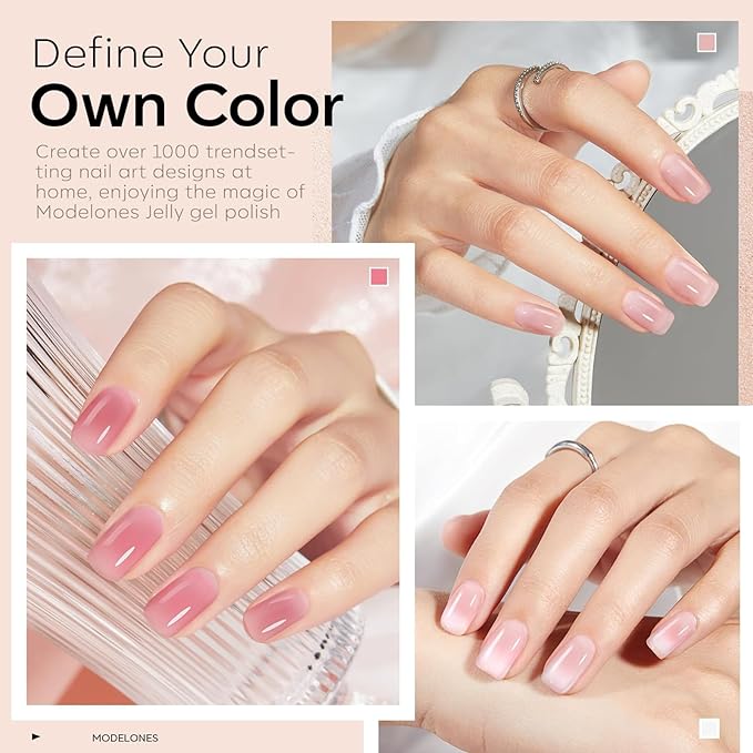 modelones Gel Nail Polish Set, 6 Colors Jelly Gel Polish White Nude Pink Neutral Translucent Nail Polish Soak Off LED Lamp Cured Soapnails Manicure Salon DIY Girl Women Gift