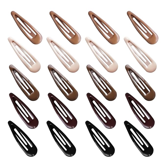 20 PCS Metal Snap Hair Clips Water Drop No Slip Barrettes for Women Bright Small Hair Clips For Thick And Thin Fine Hair,Black Beige Brown,1.97 x 0.5 In.