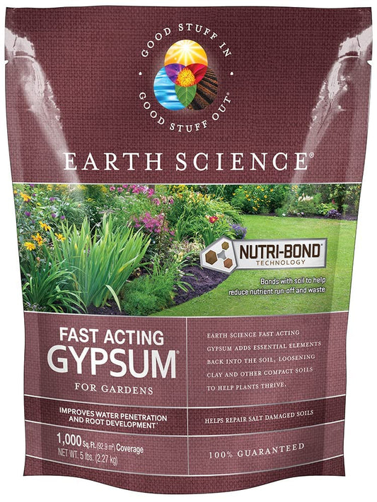 Earth Science Fast Acting Gypsum Granulesâ5 lbâ Soil Conditioner Adds Calcium, Repairs Salt Damage & Root Growth with Nutri-Bond Runoff Reduction Technology