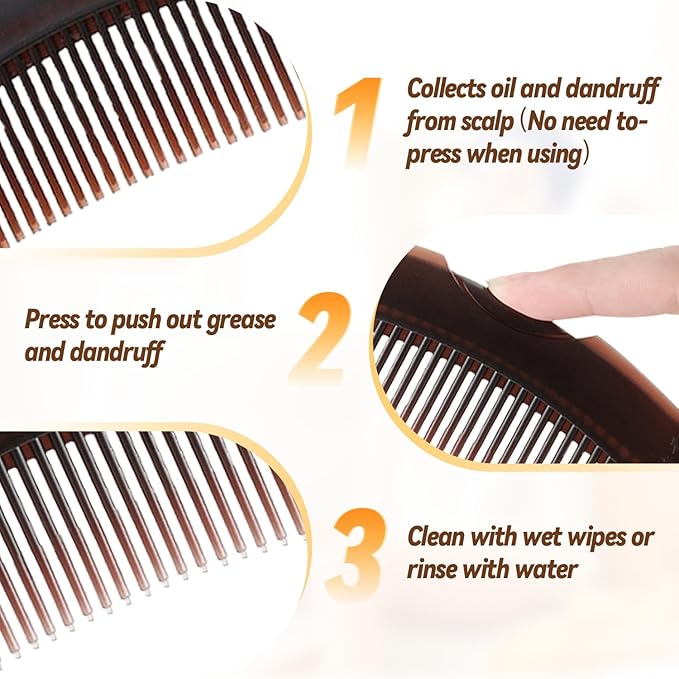 Dandruff Comb, Hollow Wide Tooth Hairbrush for Scalp Massage/Refreshing and Dandruff/Dirt Removal, Reduce Scalp Itching/Oil, Plastic Scalp Care Comb with GuaSha Handle for Women Men Kids, 8.3x2.1Inch