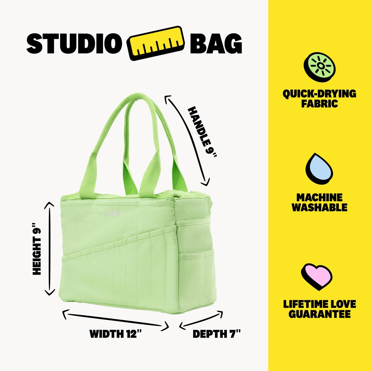 Soolla Studio Bag: Pottery Tool Bag & Craft Storage, Art Supply Organizer, Washable Tote, Knitting Yarn, Crochet Projects, 30 Pockets, 20+ Canvas Colors, Gift For Artists & Teachers (Lime Drip)