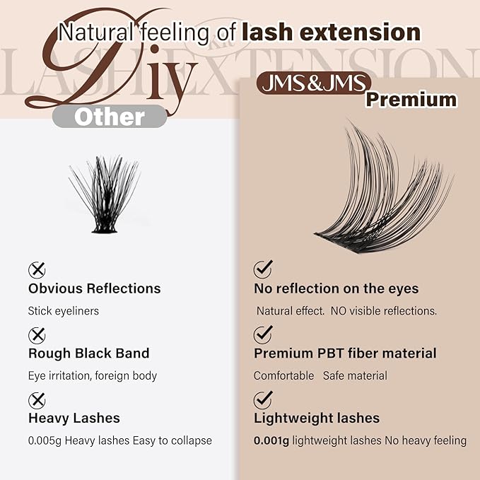 JMS&JMS Lash Clusters Kit Lash Lift Kit Wispy Fluffy Lash Clusters with Lash Bond and Seal Eyelash Applictor Lash Remover Lash Extension Kit for Beginner (JMS04-D-8-18Mix)
