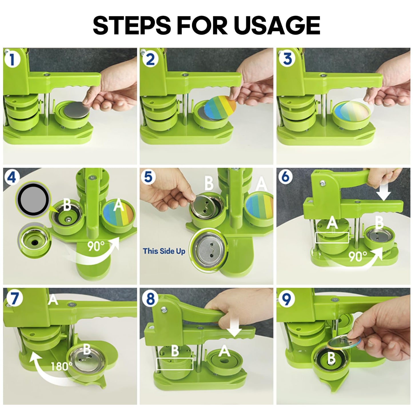 Button Maker Machine 58mm Pin Installation-Free DIY Pin Badge Button Maker Press Machine Punch Press with Free 100pcs Parts Pictures Circle Cutter