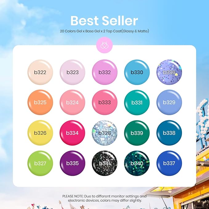 Beetles Gel Nail Polish Set- 23Pcs Color Gel Polish with Base Gel Top Coat Bright Colors, Gel Polish Kit Blue Pink Purple Orange Green Glitter Soak Off Uv Led Trendy Rainbow Nail Art