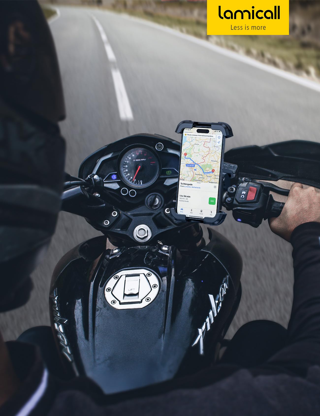 Lamicall Motorcycle Phone Mount Holder - [Dual Vibration Dampener] [Upgrade Handlebar Clip] Motorcycle Cell Phone Holder, Bike Phone Mount, Fit iPhone 16/15/14/13 Pro Max, 4.7-6.7" Phones, Blue