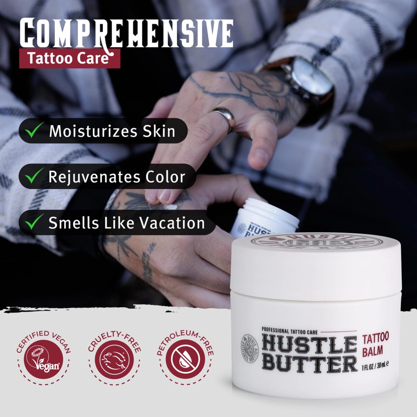 Hustle Butter Tattoo Aftercare Kit - Tattoo Balm, Antibacterial Soap, and Aftercare Wrap - TSA-Friendly Balm & Soap - Easy Removal, Mess-Free Wrap