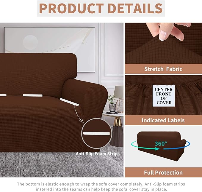 Easy-Going 100% Waterproof Couch Cover, Dual Waterproof Sofa Cover, Stretch Jacquard Sofa Slipcover, Leakproof Furniture Protector for Kids, Pets, Dog and Cat (Oversized Sofa, Coffee)