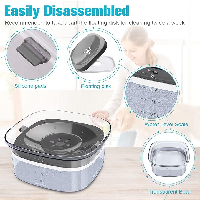 UPSKY 70oz Dog Water Bowl 2L No Spill Dog Bowls Large Capacity Spill Proof Slow Water Feeder, No Splash Pet Water Dispenser Vehicle Carried Travel Slow Drinking Bowl for Messy Drinkers