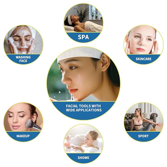 50pcs Disposable Headbands for Spa - Non Slip Elastic Spa Facial Head Bands Bulk Head Wrap Hair Bands For Women'S Hair Skincare Washing Face Makeup Facial Tools Esthetician Supplies Adjustable