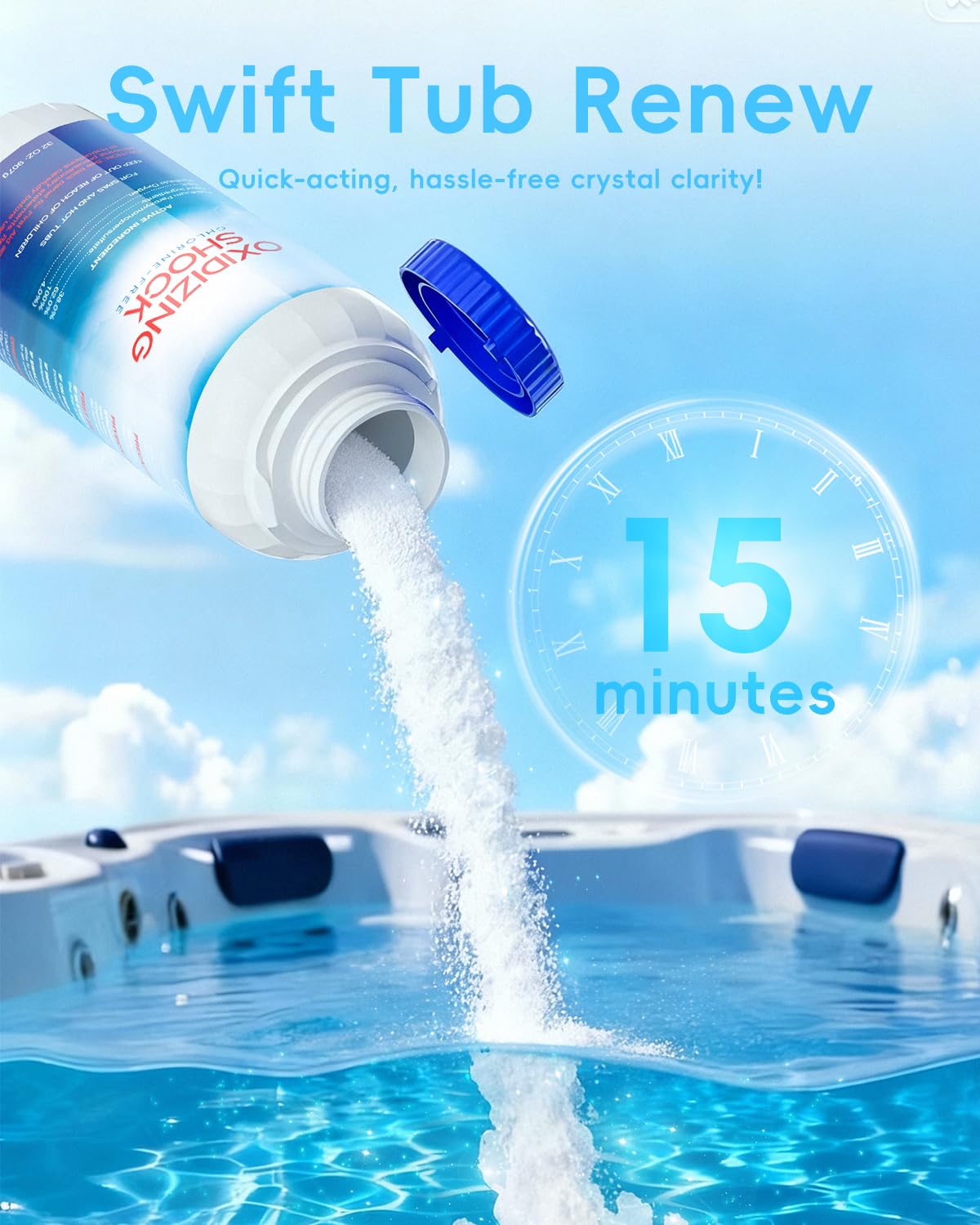POOLHOUR 32 Oz Non-Chlorine Oxidizing Shock for Hot Tub, Oxidizer for Spas and Swimming Pools, Hot Tub Shock, 2 Pack