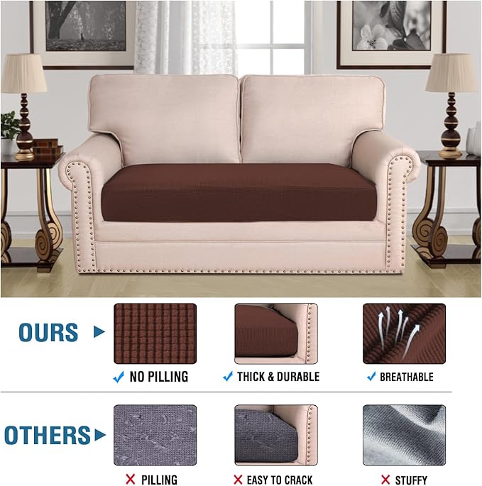 H.VERSAILTEX Super Stretch Individual Seat Cushion Covers Sofa Covers Couch Cushion Covers Slipcover Sets Thick Jacquard Textured Twill Fabric (1 Piece Loveseat Cushion Cover, Burnt Brick)