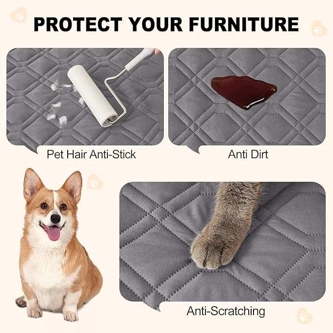 Smiry Reversible Waterproof Couch Covers for Sofa, Washable Dogs Pet Couch Covers for 3 Cushion Sofa Pet Friendly, Water Resistant Furniture Protector Slipcover, Geometric (82"x120", Grey/Dark Grey)