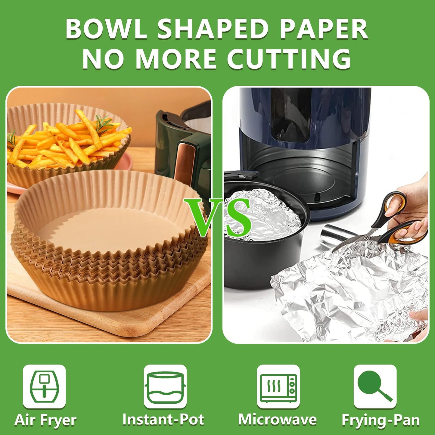 200pcs Air Fryer Disposable Liner, Non-Stick Parchment Paper for Baking, Oil-Proof, Water-Proof, Food Grade (6.3" Bottom, 7.9" Top)