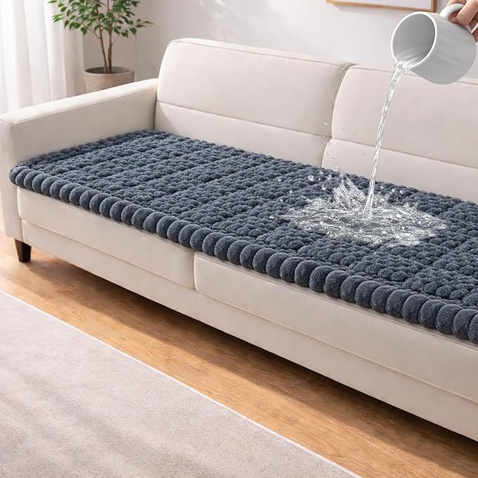 Waterproof Couch Cover for Dogs Washable,Non Slip Fuzzy Durable Couch Covers for 3 Cushion Sofa Pet Friendly Sofa Cover Dog Thick Soft Slipcovers Protector Couches Mat Bed (Grey, 27.6" x 70.9")