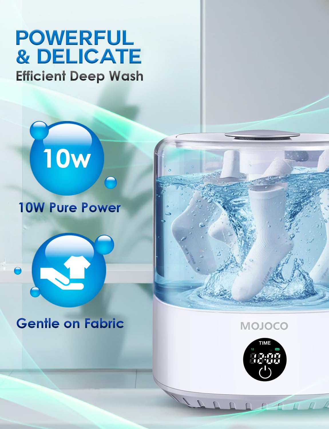 MOJOCO Mini Washing Machine - 3L Small Portable Washing Machine with 3 Wash Modes for Underwear, Socks & Baby Clothes - Rechargeable Countertop Mini Washer for Dorms, Hotels, Travel & Camping