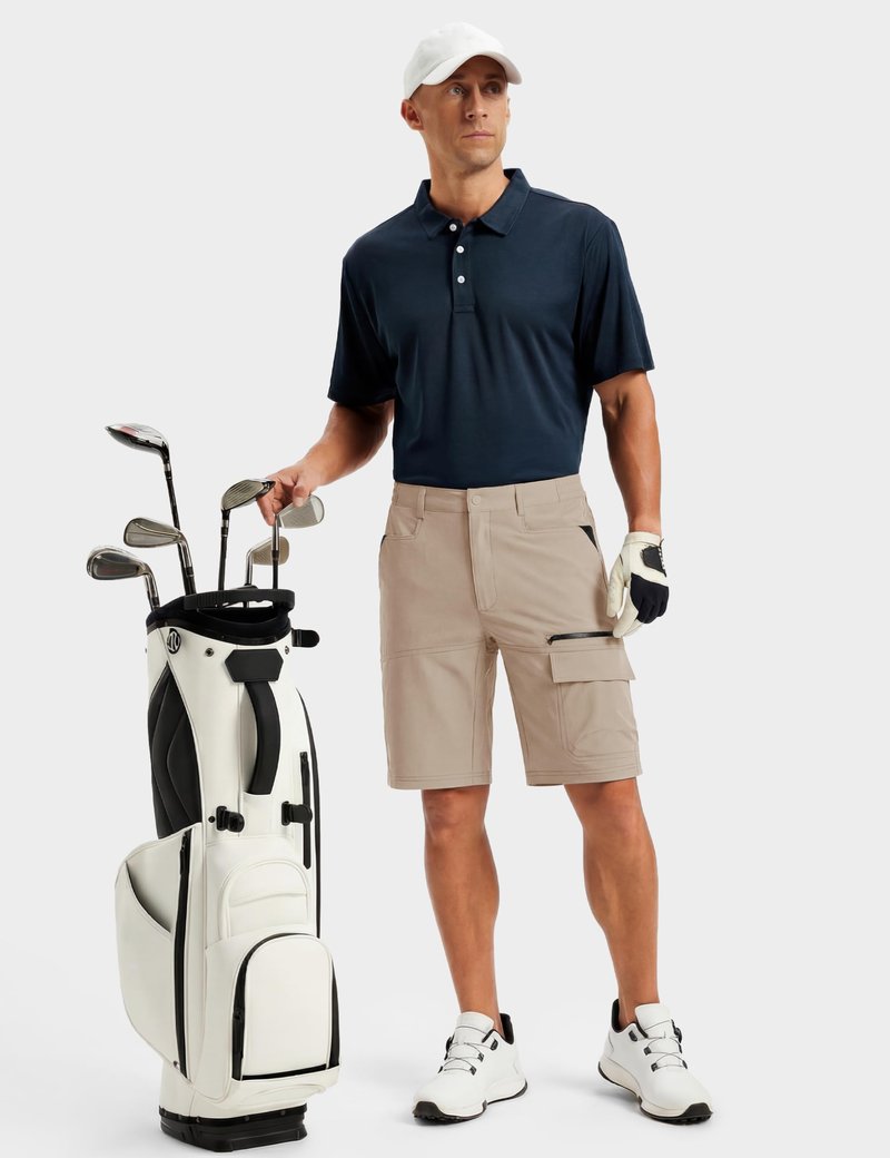 TACVASEN Mens Casual Shorts 10" Hiking Travel Shorts Lightweight Quick Dry Summer Golf Dress Fishing Travel Zipper Pockets Light Khaki 38
