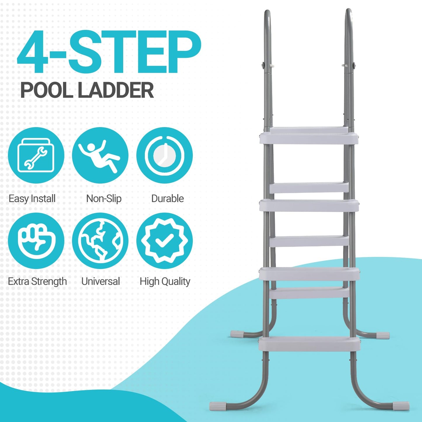 Outvita Metal Frame Above Ground Swimming Pool Entry, 4 Step Exit Ladder for 52" High Wall Pools, 300 Pound Capacity